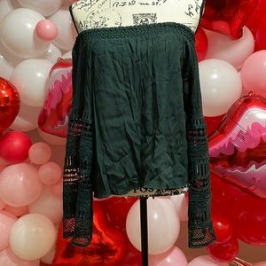 Video! Bell Sleeve Green Off Shoulder Top